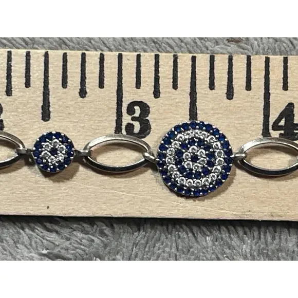 Sterling Silver Blue and White CZ Bracelet 7.5 Inches !! - Picture 12 of 14